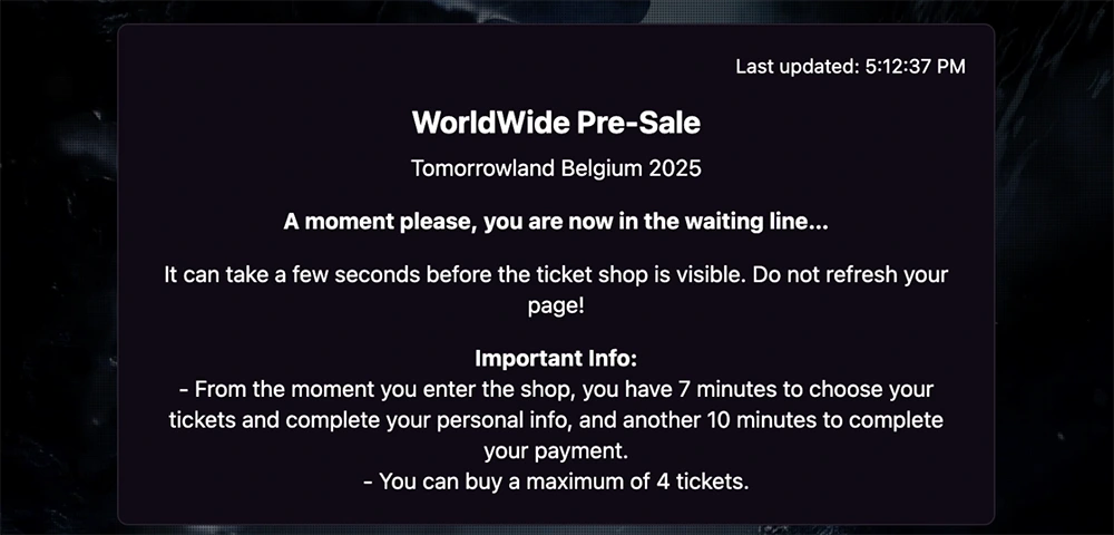 captura tienda pre venta tomorrowland belgica