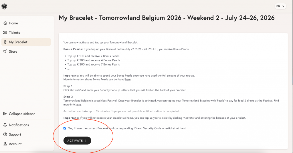 Cómo activar brazaletes de Tomorrowland Bélgica